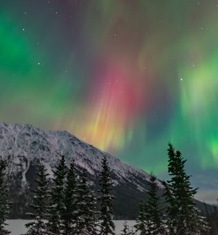 Polarlichter vor einer verschneiten Landschaft