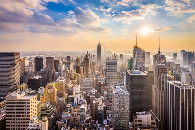 Eine Luftaufnahme von den Hochhäusern von New York