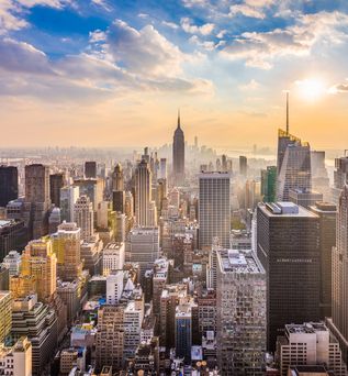 Eine Luftaufnahme von den Hochhäusern von New York