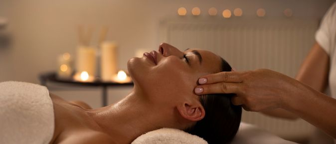 Eine Frau erhält eine Kopfmassage