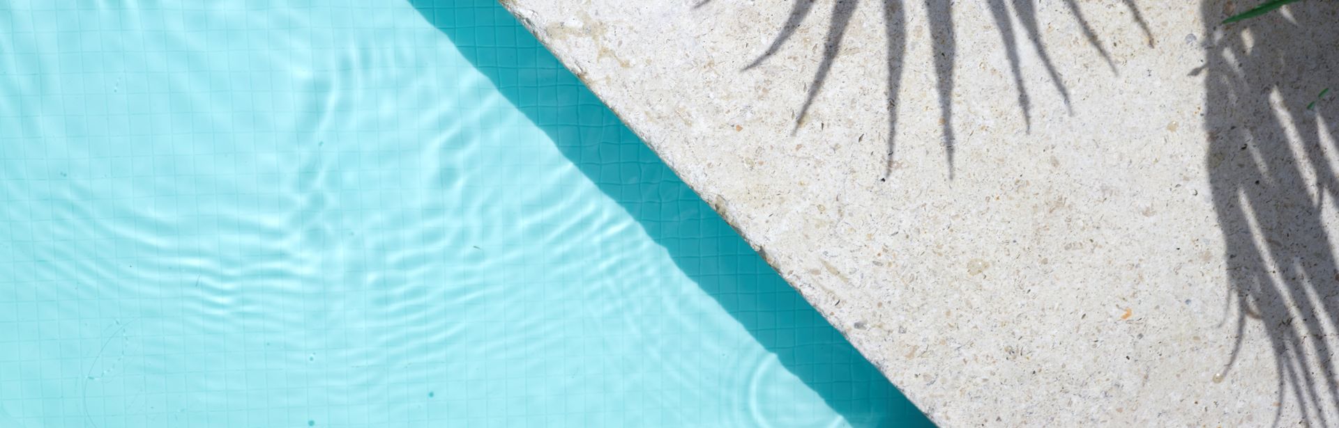 Pool von oben, auf dem Rand sieht man den Schatten einer Palme