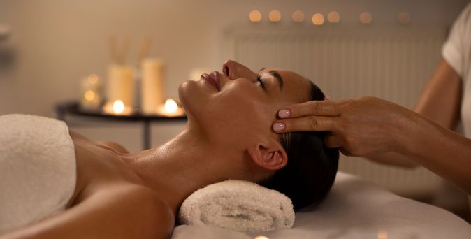 Eine Frau erhält eine Kopfmassage